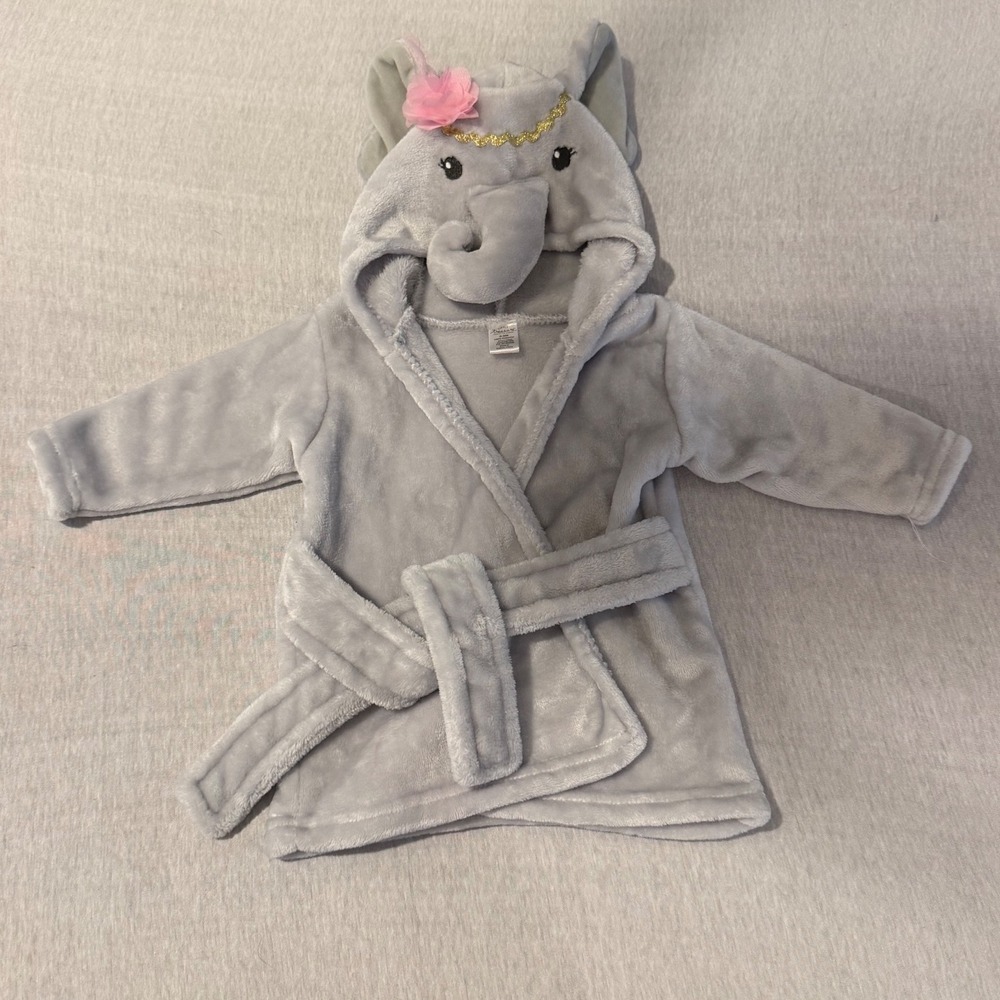 Little‎ Treasure Baby Elephant Hooded Bathrobe Gray Fleece 0-9M